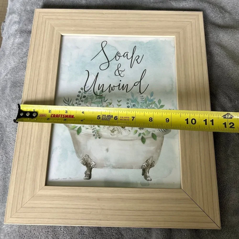 Framed Floral Soak & Unwind Relaxing Bathroom Clawfoot Tub Wall Sign